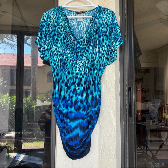 Carmen Marc Valvo Other - Carmen Marc Valvo Blue Teal Animal-Print V-Neck Swim Coverup
